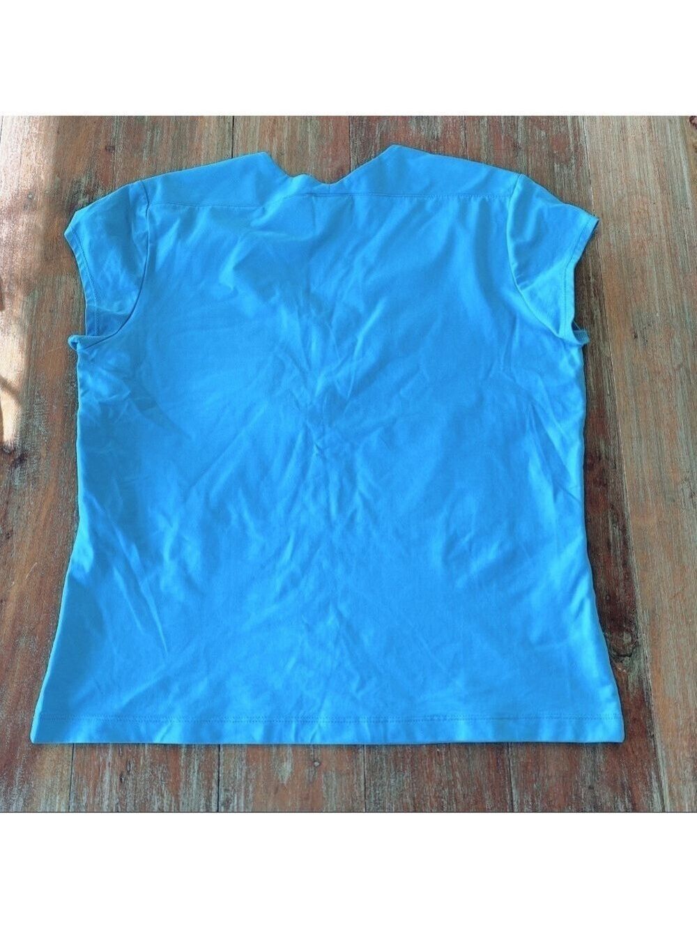 Chicos Aqua Blue Cap Sleeve Tee Size 2 (12) - Picture 7 of 7